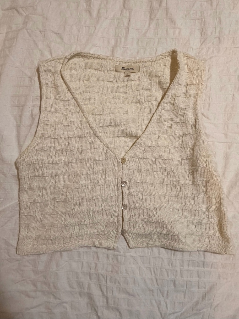 Madewell Ivory Knit Button-Front Crop Vest